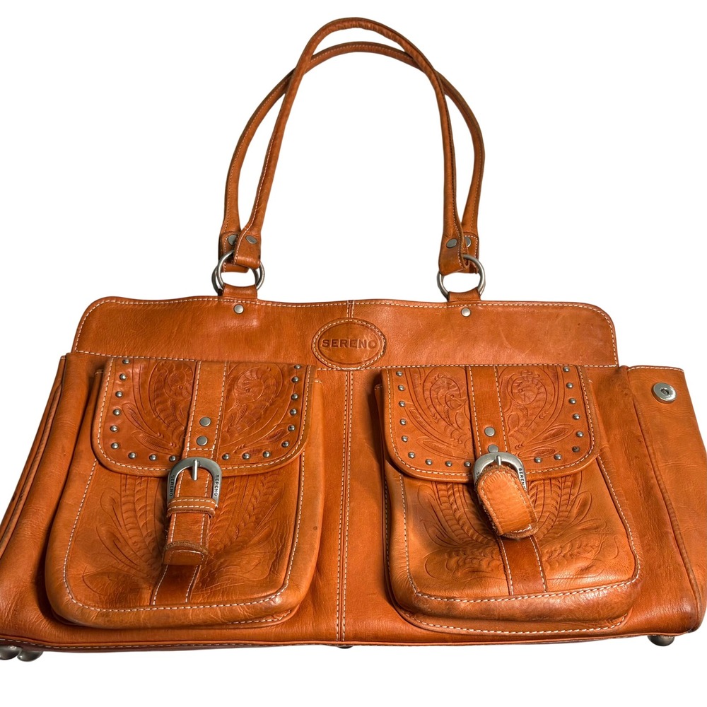 Sereno Women's‎ Orange Brown Leather Shoulder Tote